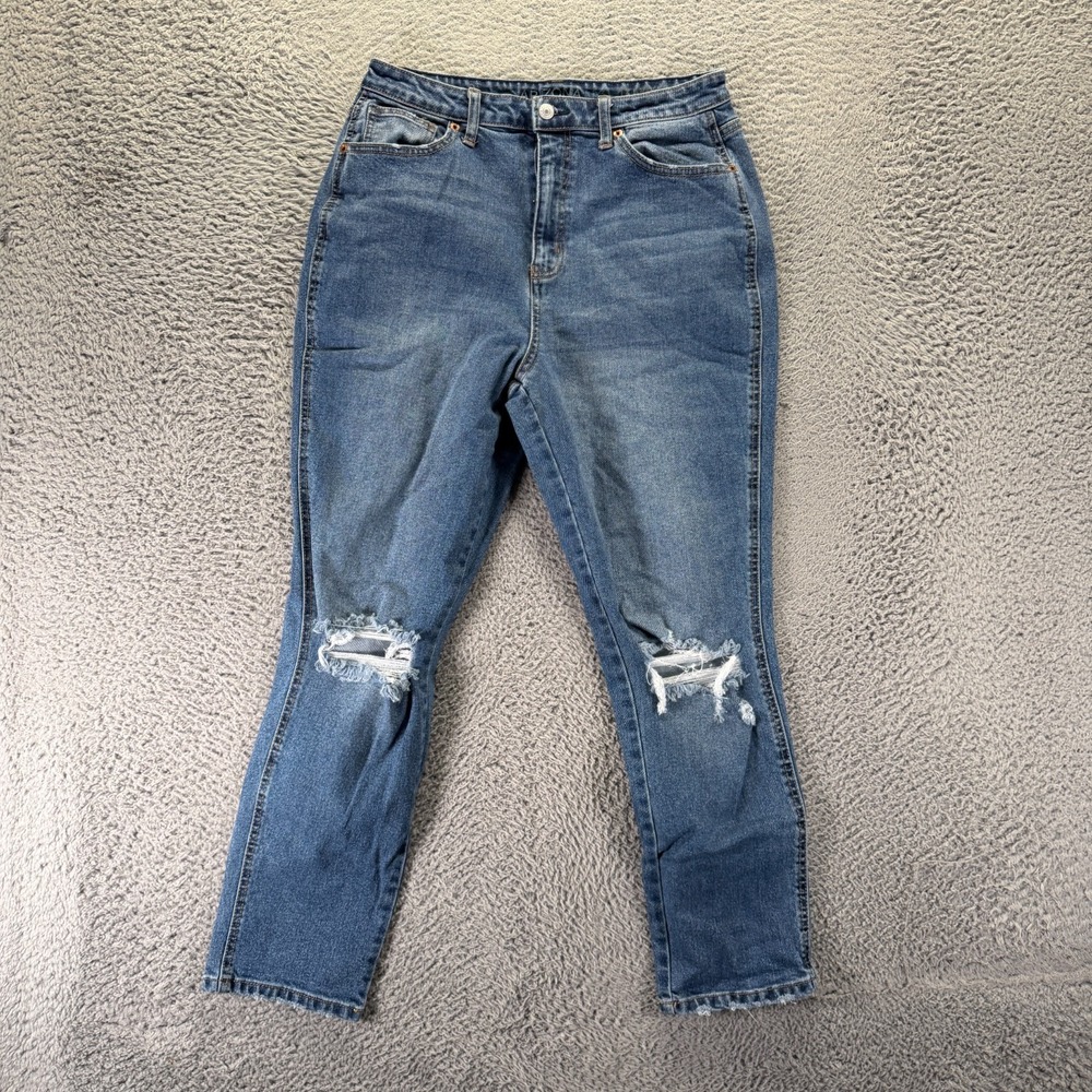 Arizona Jeans Womens 13 Blue Cotton Denim Mom Skinny Distressed Curvy Stretch